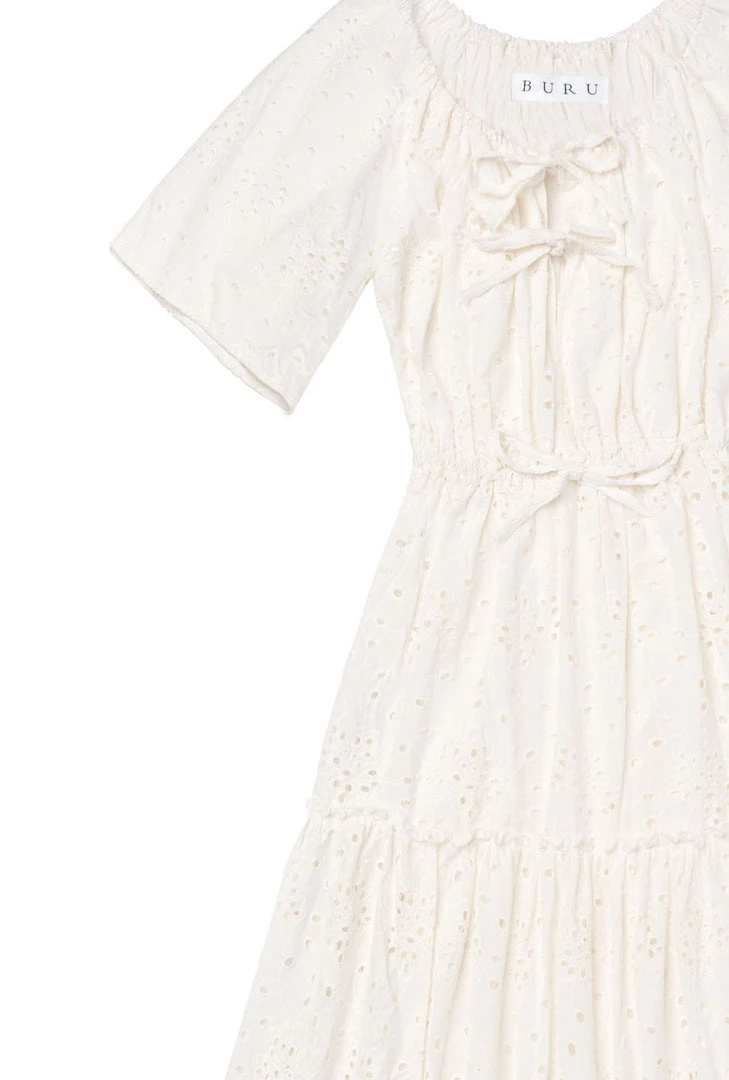 BURU White Label On And Off The Shoulder Dress - White Eyelet Clothing 4 BURU White Label On And Off The Shoulder Dress - White Eyelet Clothing