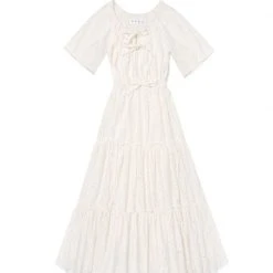 BURU White Label On And Off The Shoulder Dress - White Eyelet Clothing