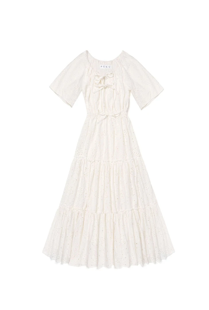 BURU White Label On And Off The Shoulder Dress - White Eyelet Clothing 3 BURU White Label On And Off The Shoulder Dress - White Eyelet Clothing