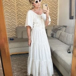 BURU White Label On And Off The Shoulder Dress - White Eyelet Clothing 12 BURU White Label On And Off The Shoulder Dress - White Eyelet Clothing