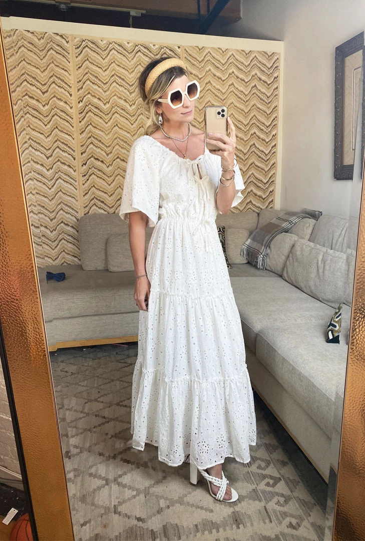 BURU White Label On And Off The Shoulder Dress - White Eyelet Clothing 6 BURU White Label On And Off The Shoulder Dress - White Eyelet Clothing
