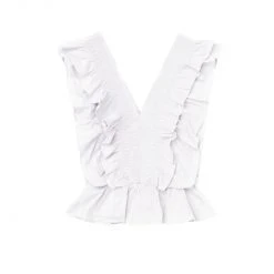 BURU White Label Tops Deep V Peplum Tank - White