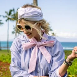 BURU Pink Label Clothing Bow Housecoat - Blue Oxford Cloth