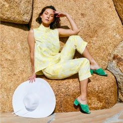 BURU White Label Sleeveless Mod Top - Yellow Brocade Clothing