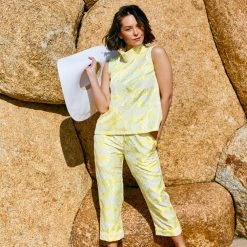 BURU White Label Sleeveless Mod Top - Yellow Brocade Clothing