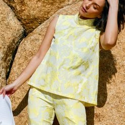 BURU White Label Sleeveless Mod Top - Yellow Brocade Clothing